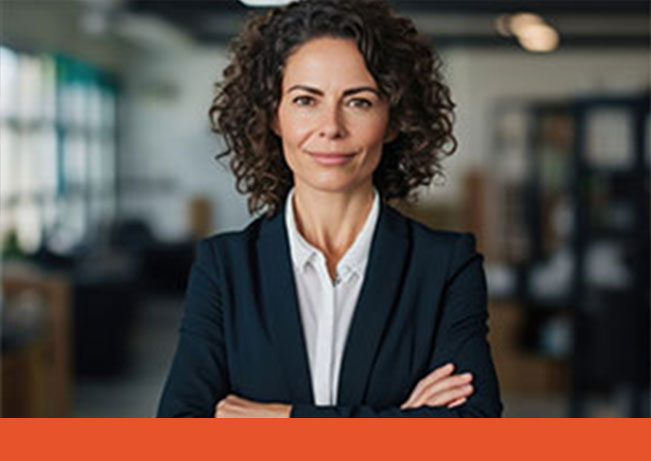 Confident woman standing with arms crossed in professional setting