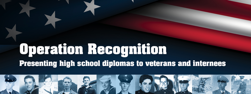 Operation Recognition. Presenting high school diplomas to veterans and internees