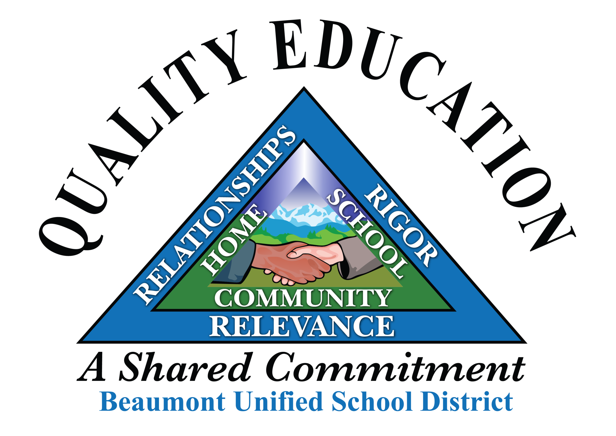 Beaumont Unified School District Logo. Relationships. Rigor. Relevance. Community. Home. School. A Shared Commitment