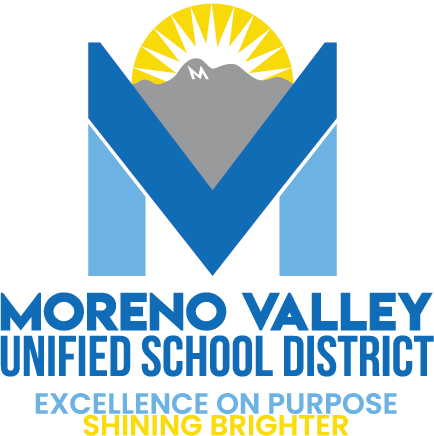 Moreno Valley Unified School District logo. Excellence on Purpose. Shining Brighter.