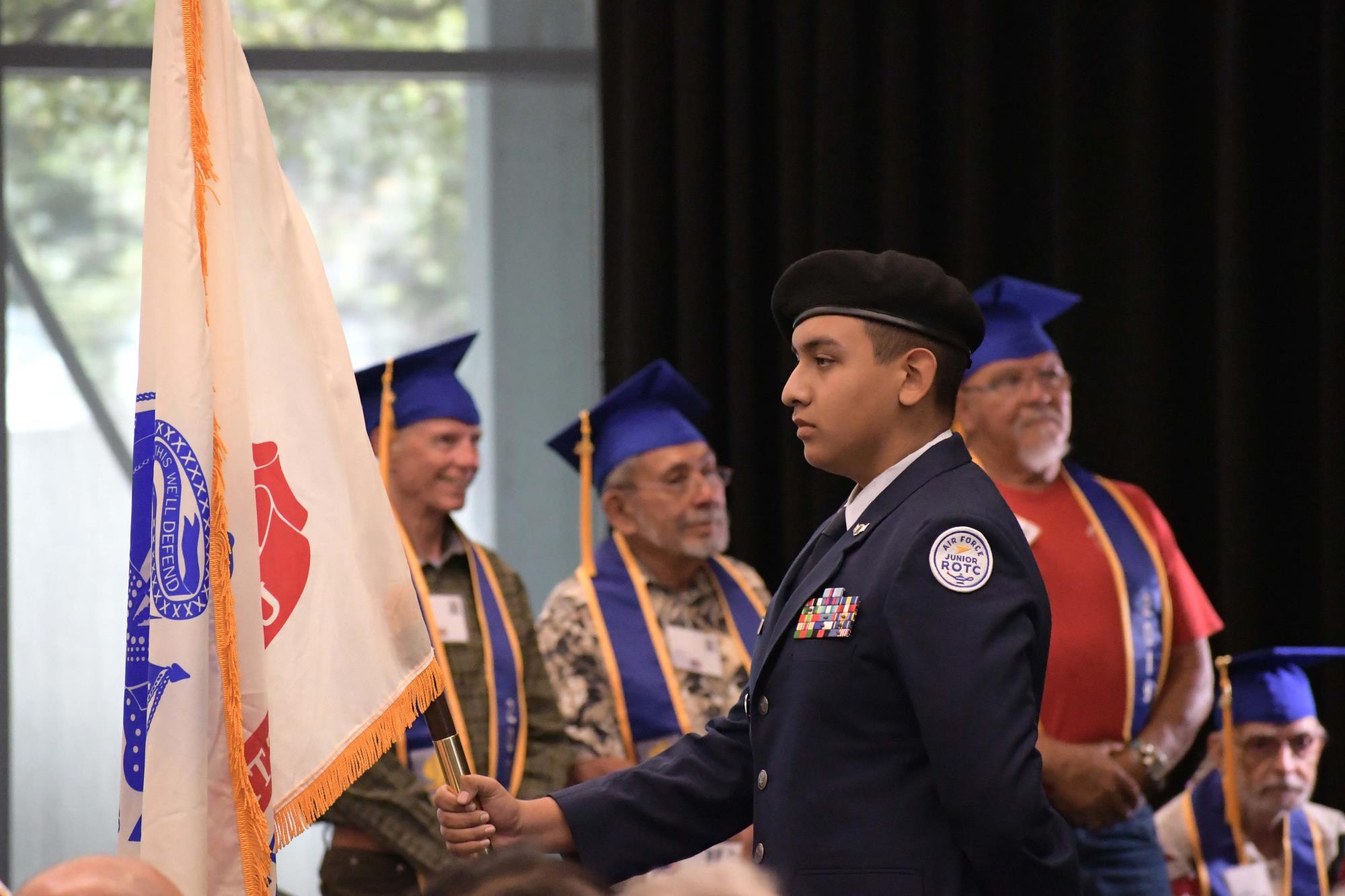 Veterans and cadets during military branch salute