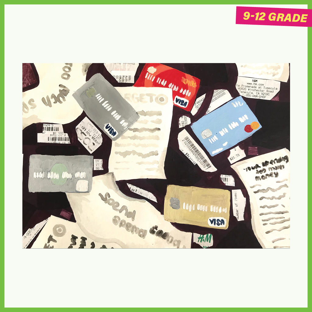 Painting of credit cards and bills