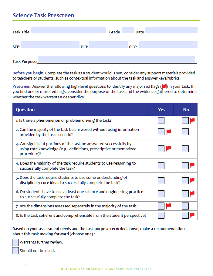 Science Task Prescreen pg 1